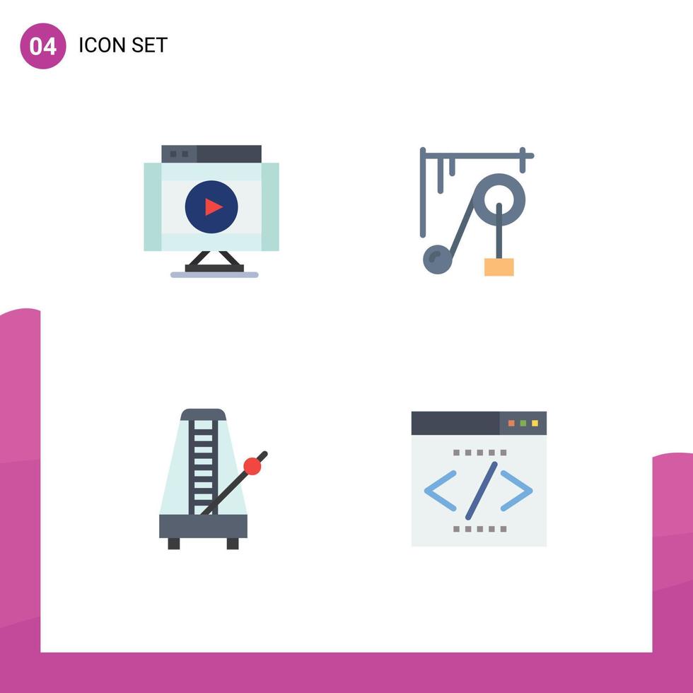 Universal Icon Symbols Group of 4 Modern Flat Icons of internet audio player machine metronome Editable Vector Design Elements