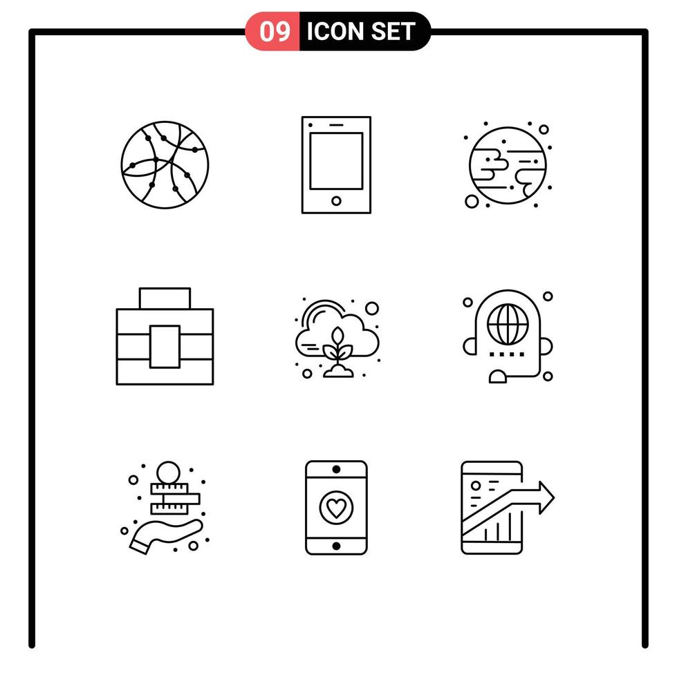 Pack of 9 creative Outlines of cloud zero eclipse emission toolbox Editable Vector Design Elements
