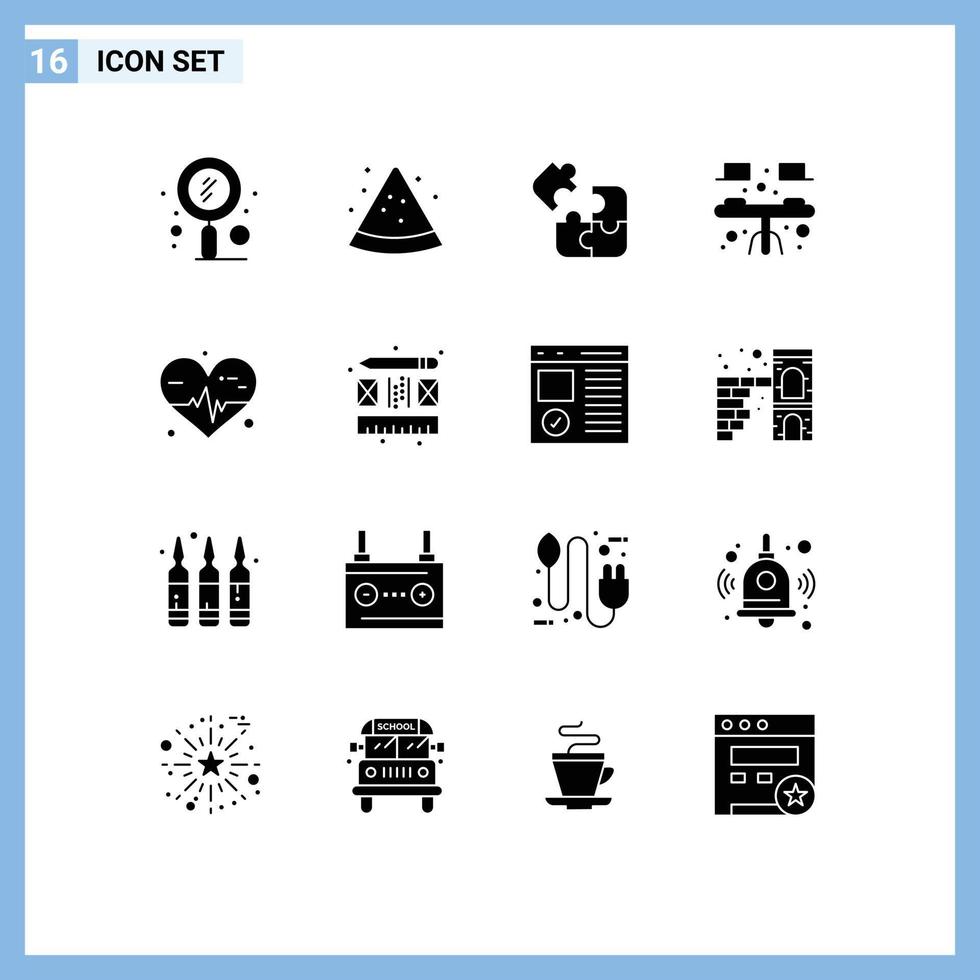 Set of 16 Modern UI Icons Symbols Signs for heart interior business dining square Editable Vector Design Elements