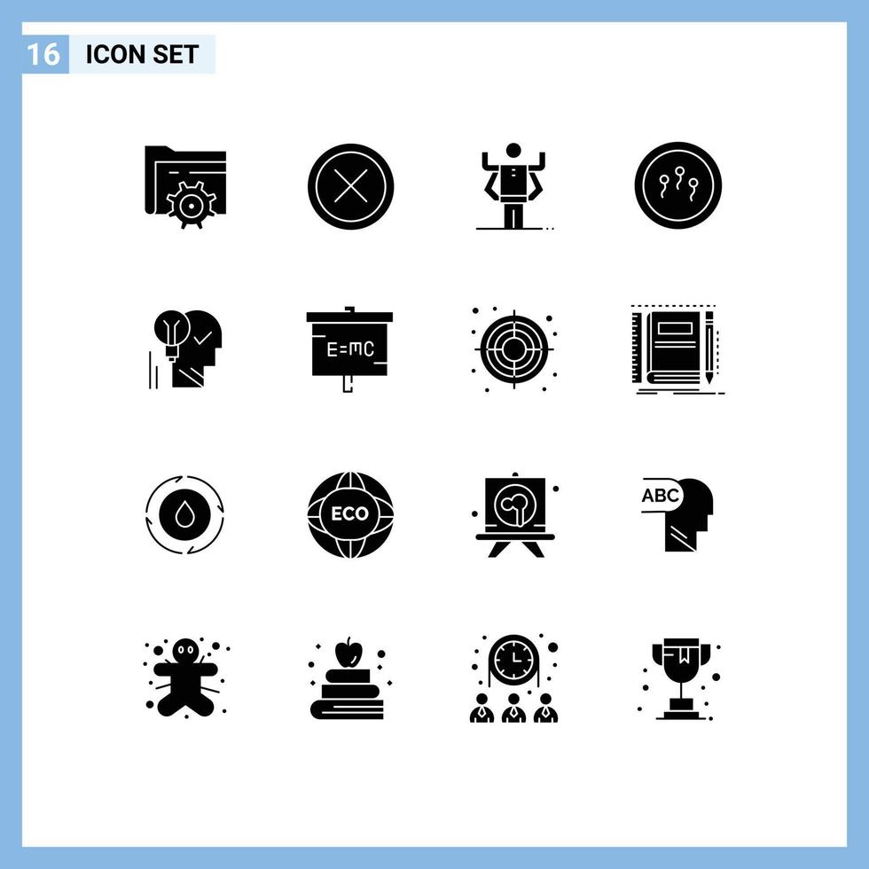 Set of 16 Vector Solid Glyphs on Grid for creative chemistry remove biology organization Editable Vector Design Elements
