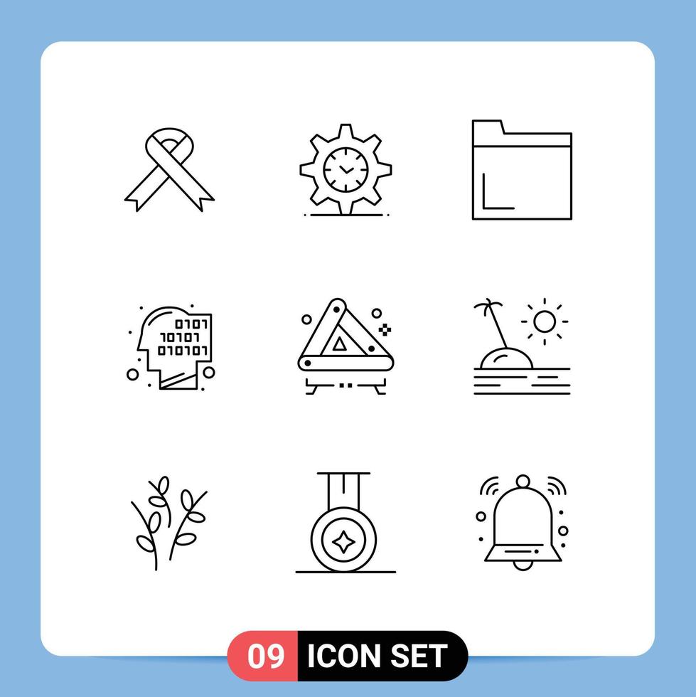 Pack of 9 Modern Outlines Signs and Symbols for Web Print Media such as road accident file recognition code Editable Vector Design Elements