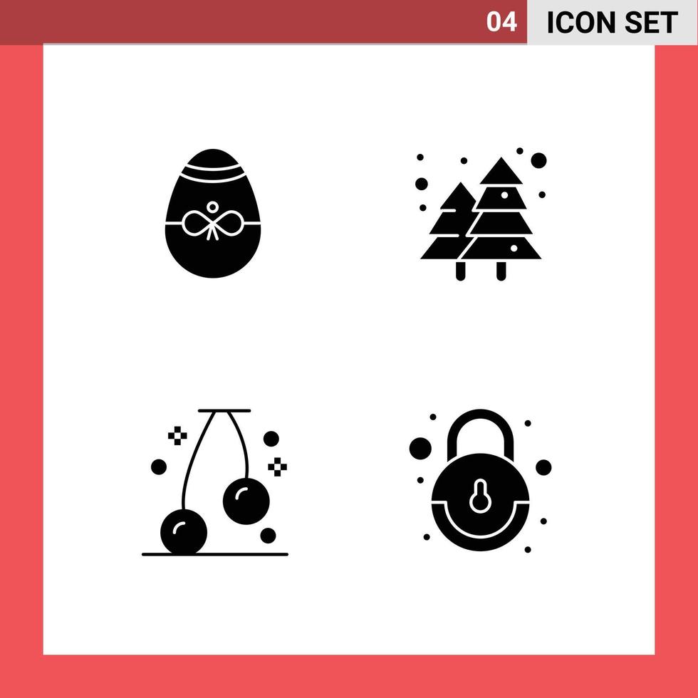 Group of 4 Solid Glyphs Signs and Symbols for gift cherry easter city fruit Editable Vector Design Elements