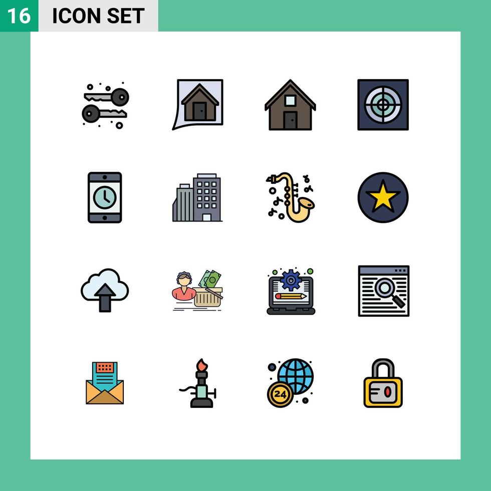 paquete de 16 líneas modernas llenas de color plano, signos y símbolos para medios de impresión web, como la construcción de dispositivos de teléfono de baño para teléfonos inteligentes, elementos de diseño de vectores creativos editables