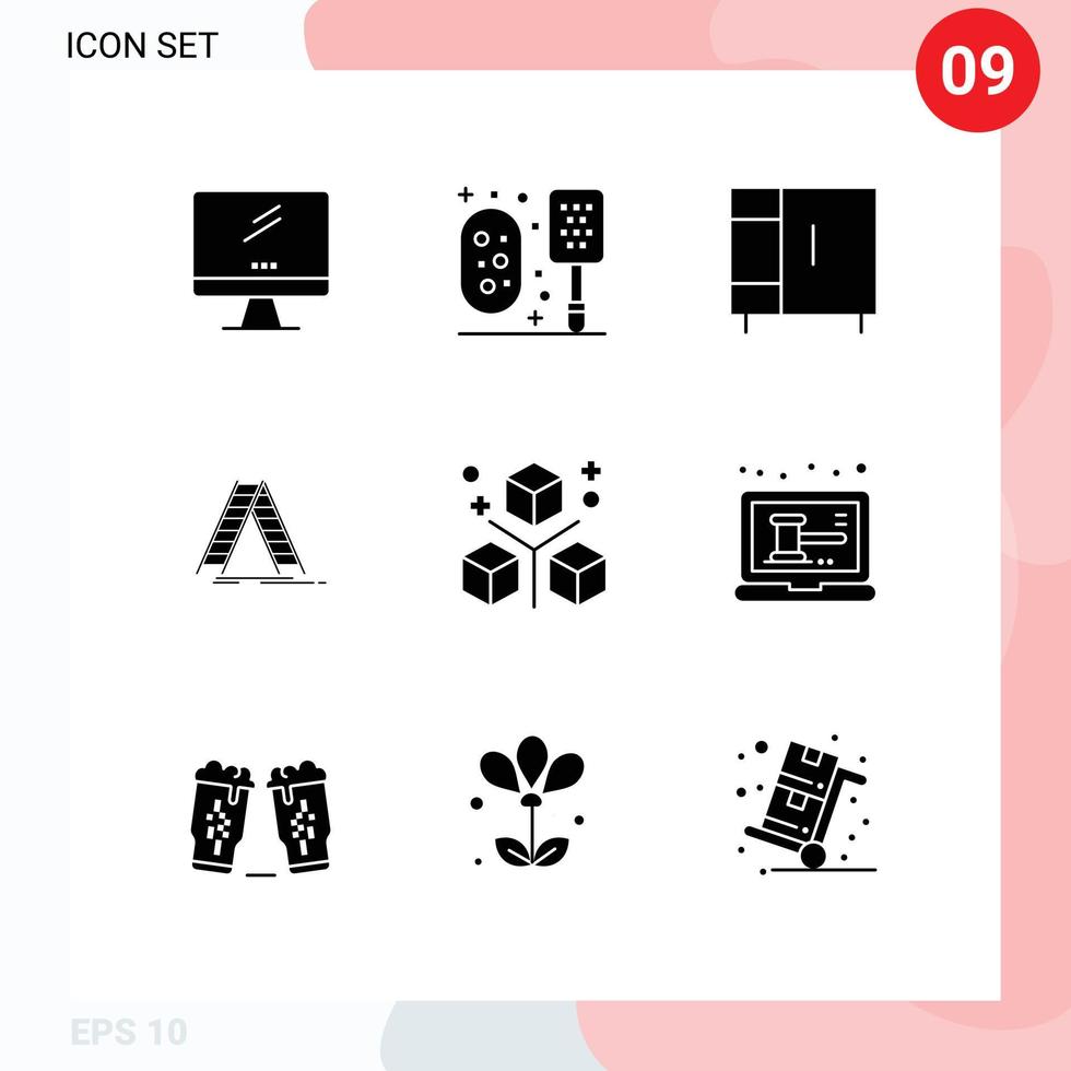 Group of 9 Solid Glyphs Signs and Symbols for coding construction shower building wardrobe Editable Vector Design Elements