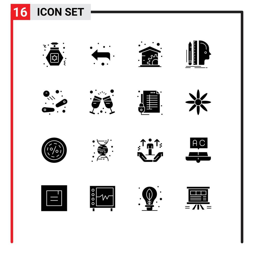 Universal Icon Symbols Group of 16 Modern Solid Glyphs of play fun management pinball size Editable Vector Design Elements