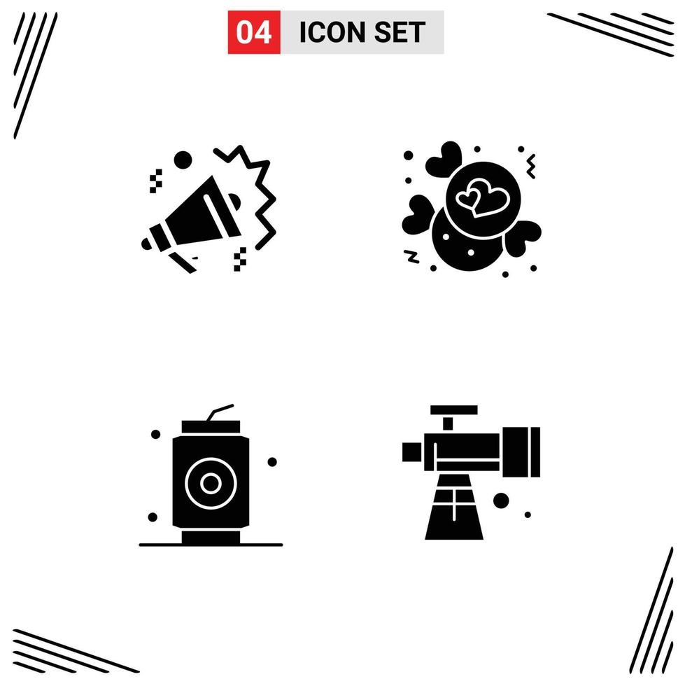 Solid Glyph Pack of 4 Universal Symbols of mike can speaker love food Editable Vector Design Elements