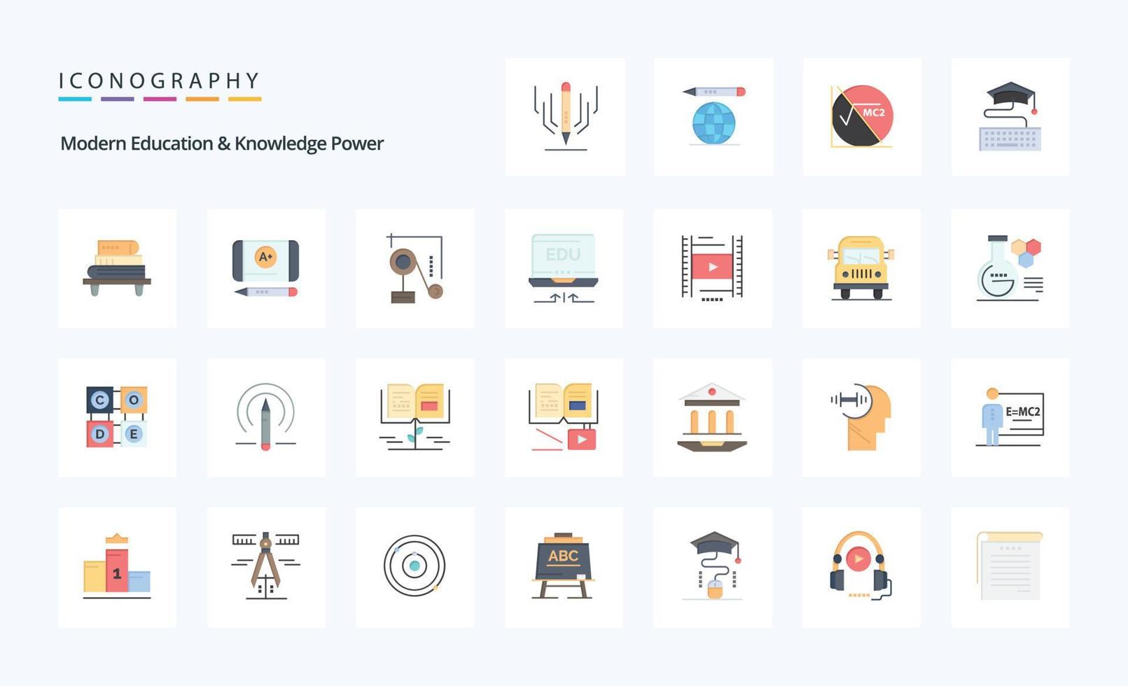25 Modern Education And Knowledge Power Flat color icon pack vector