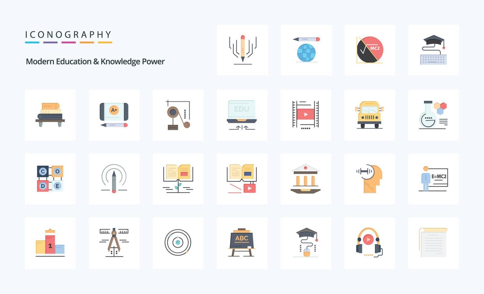 paquete de iconos de color plano de 25 educación moderna y poder del conocimiento vector