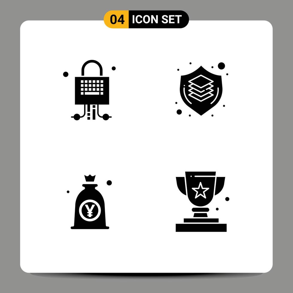 Set of 4 Modern UI Icons Symbols Signs for lock yen technology graphic japanese Editable Vector Design Elements