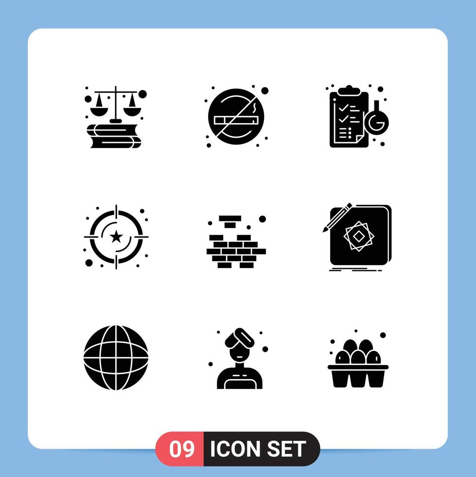 Mobile Interface Solid Glyph Set of 9 Pictograms of mind value clipboard star rating Editable Vector Design Elements