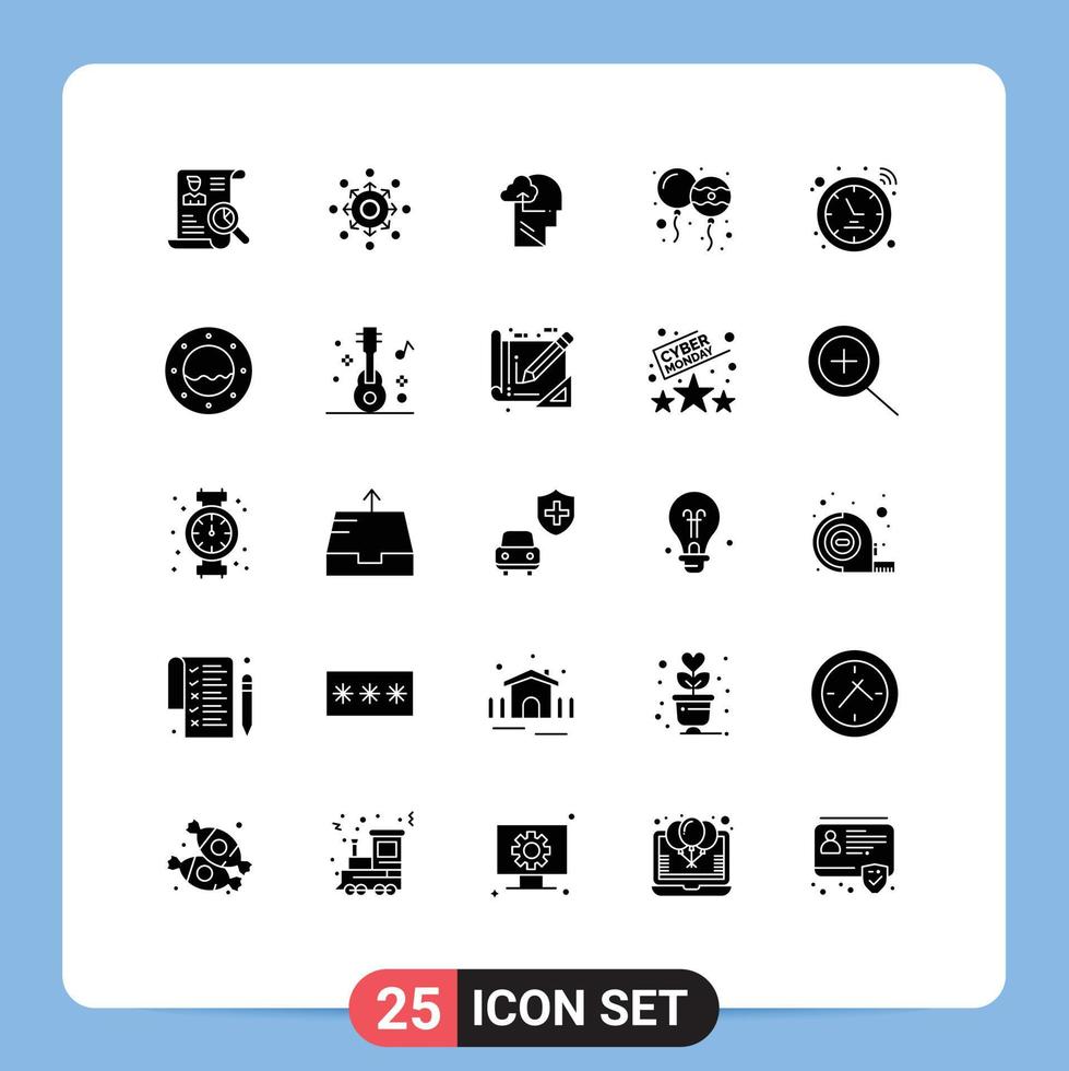 Modern Set of 25 Solid Glyphs and symbols such as india decoration team balloon mind Editable Vector Design Elements