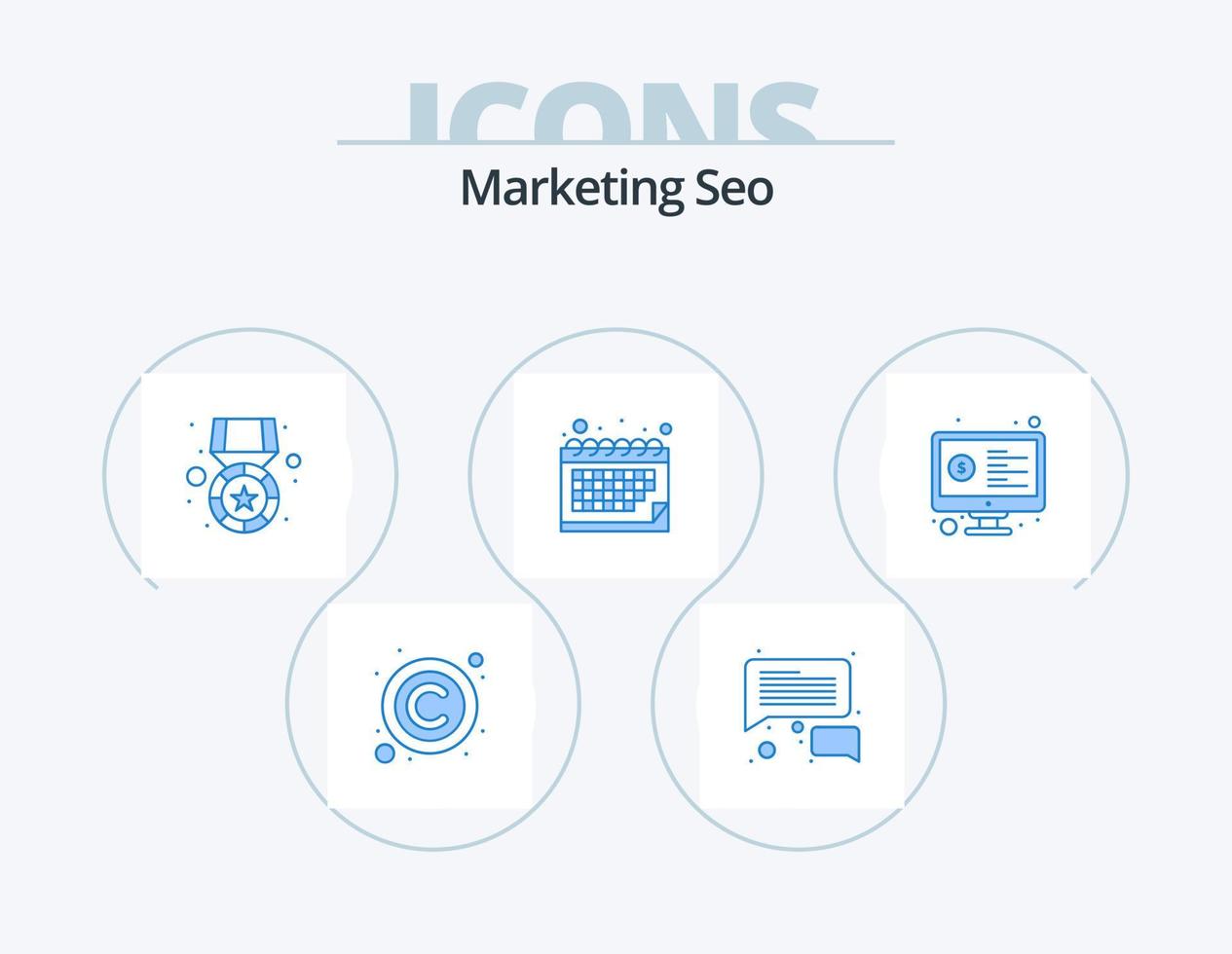 Marketing Seo Blue Icon Pack 5 Icon Design. online. money. gold. schedule. appointment vector