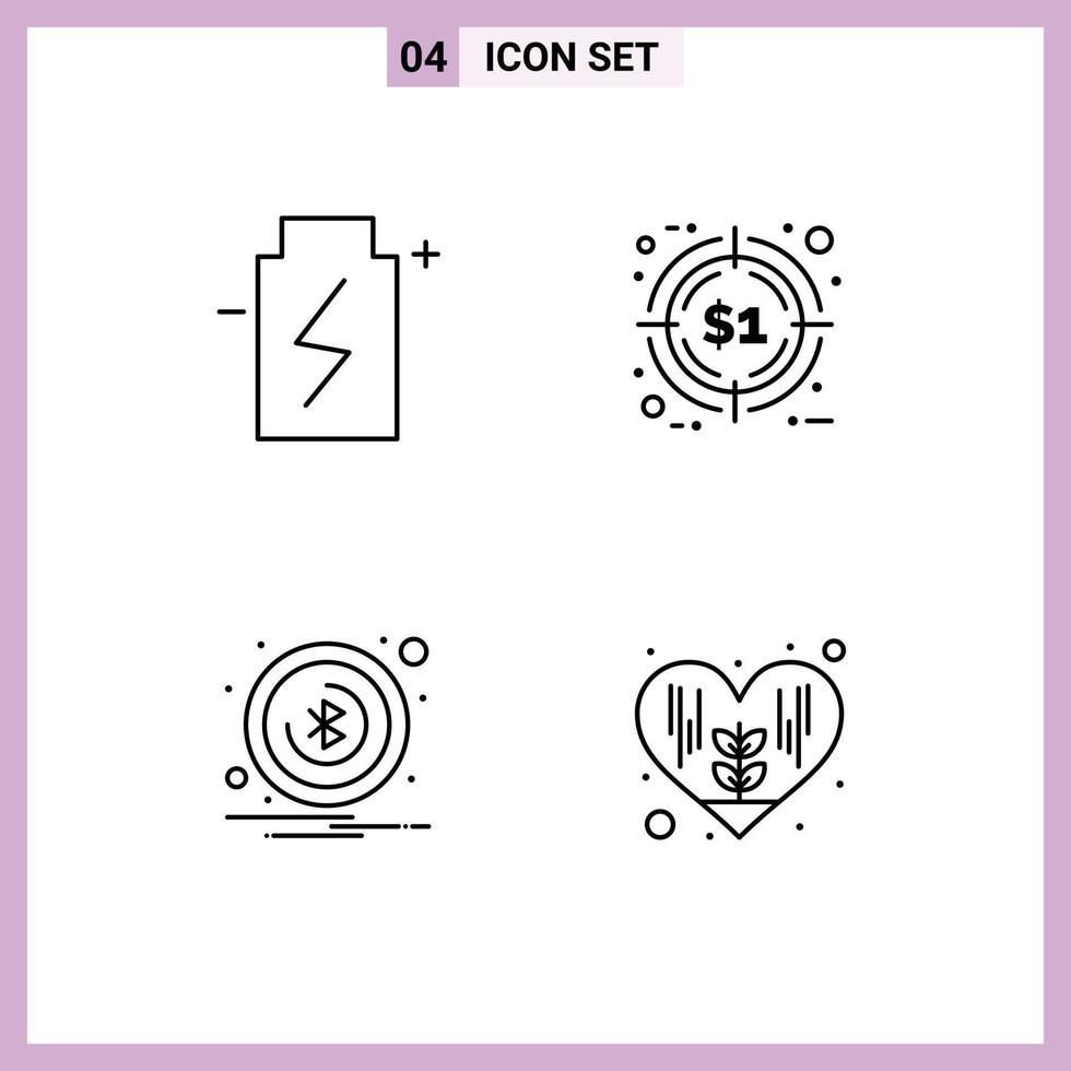 conjunto de 4 iconos de interfaz de usuario modernos signos de símbolos para alerta de batería notificación de caza de energía elementos de diseño vectorial editables vector