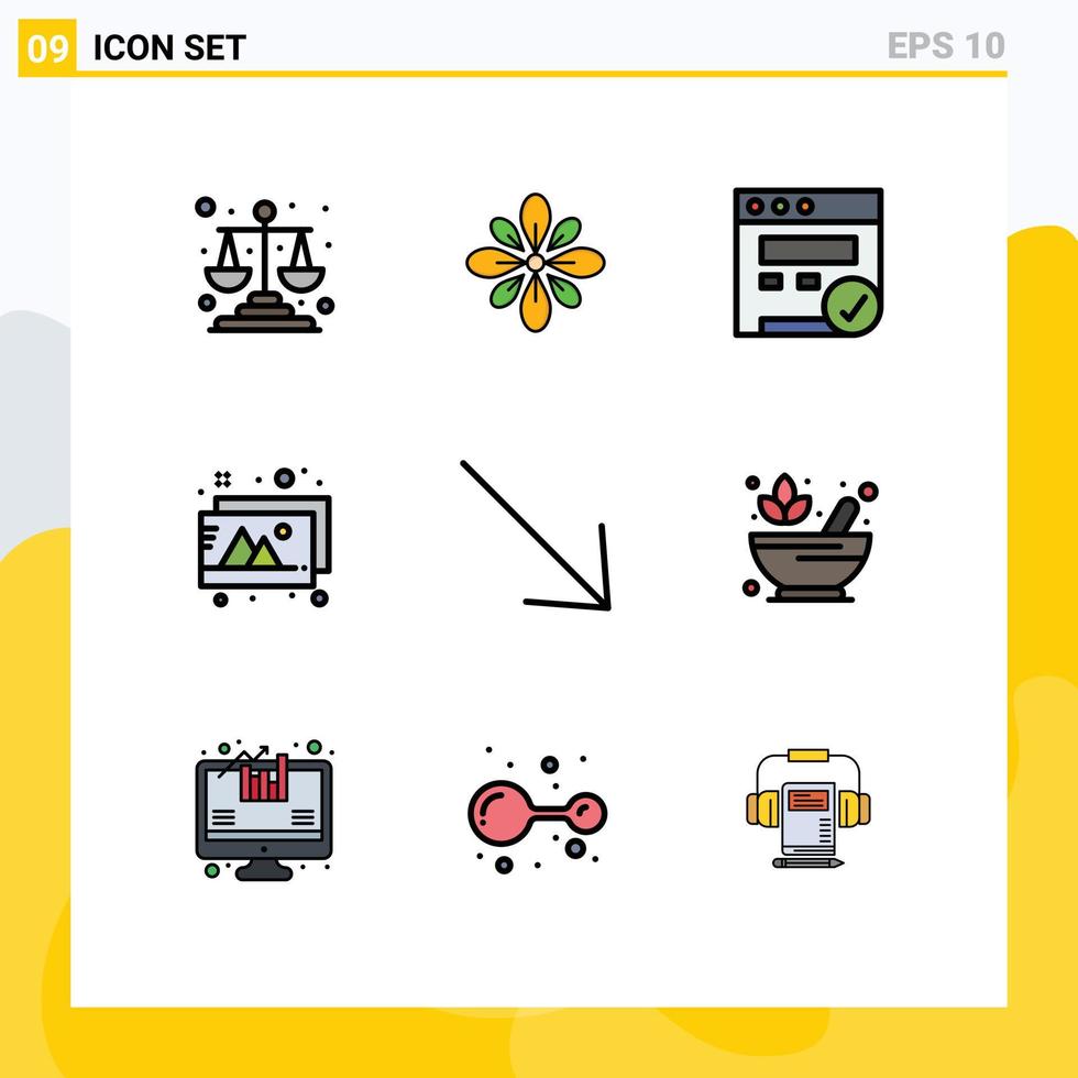 Mobile Interface Filledline Flat Color Set of 9 Pictograms of right photos hindu images web Editable Vector Design Elements