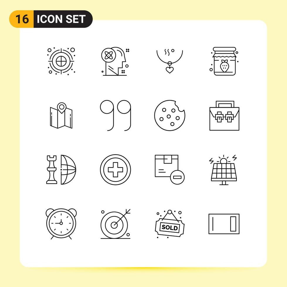 Modern Set of 16 Outlines Pictograph of breakfast jar idea jam party Editable Vector Design Elements