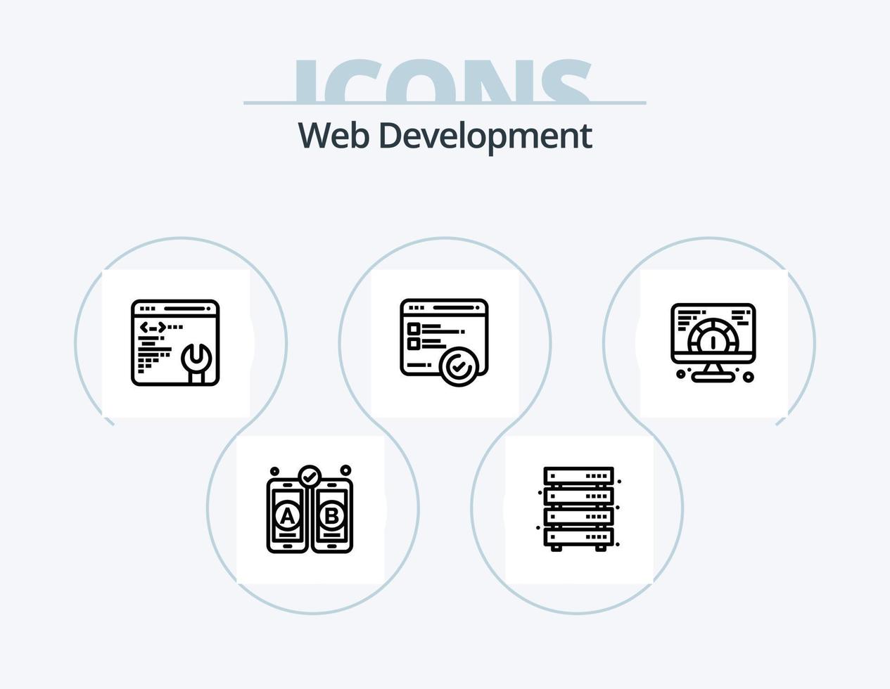 paquete de iconos de línea de desarrollo web 5 diseño de iconos. . pruebas. web. velocidad. móvil vector