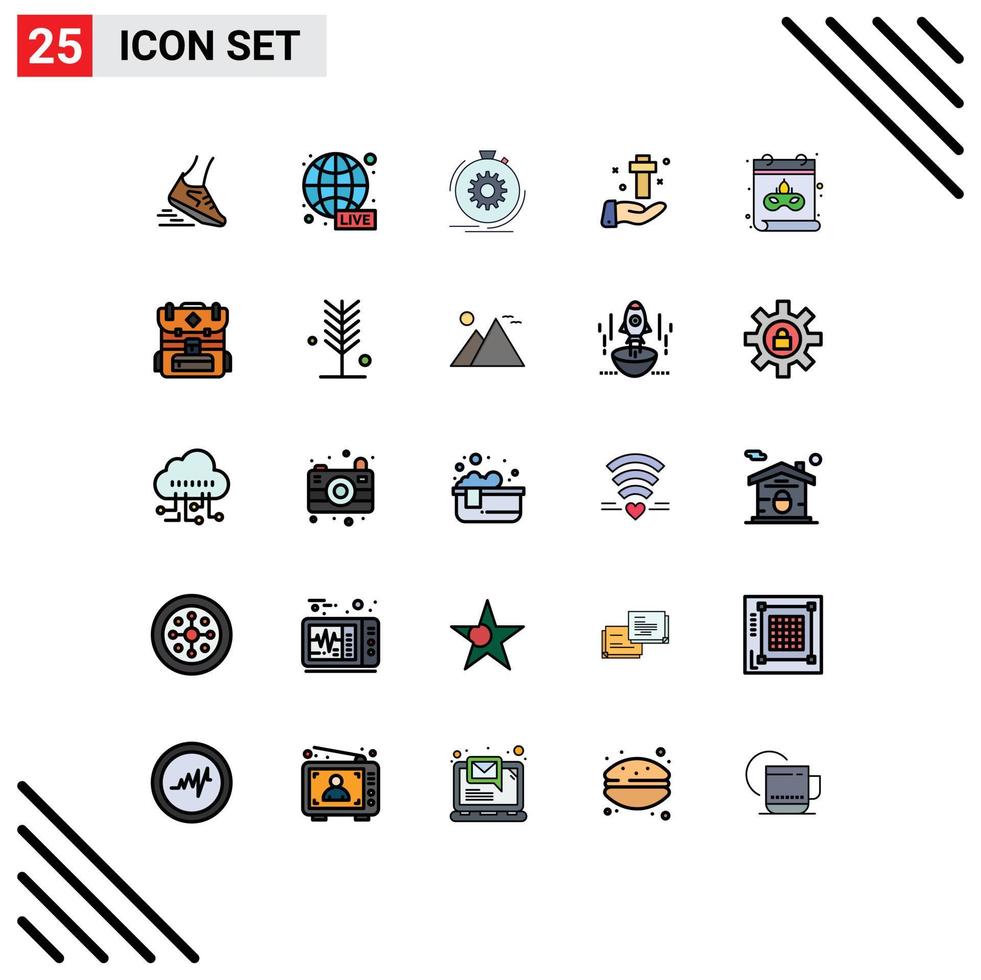 grupo de símbolos de icono universal de 25 colores planos de línea llena moderna de celebración cruzada elementos de diseño de vector editables de proceso de mano en todo el mundo