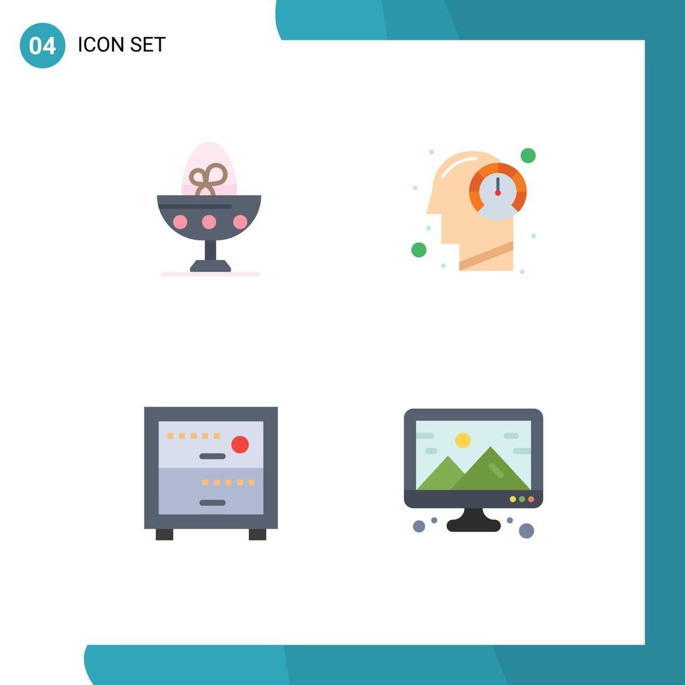 Mobile Interface Flat Icon Set of 4 Pictograms of boiled process egg head office Editable Vector Design Elements