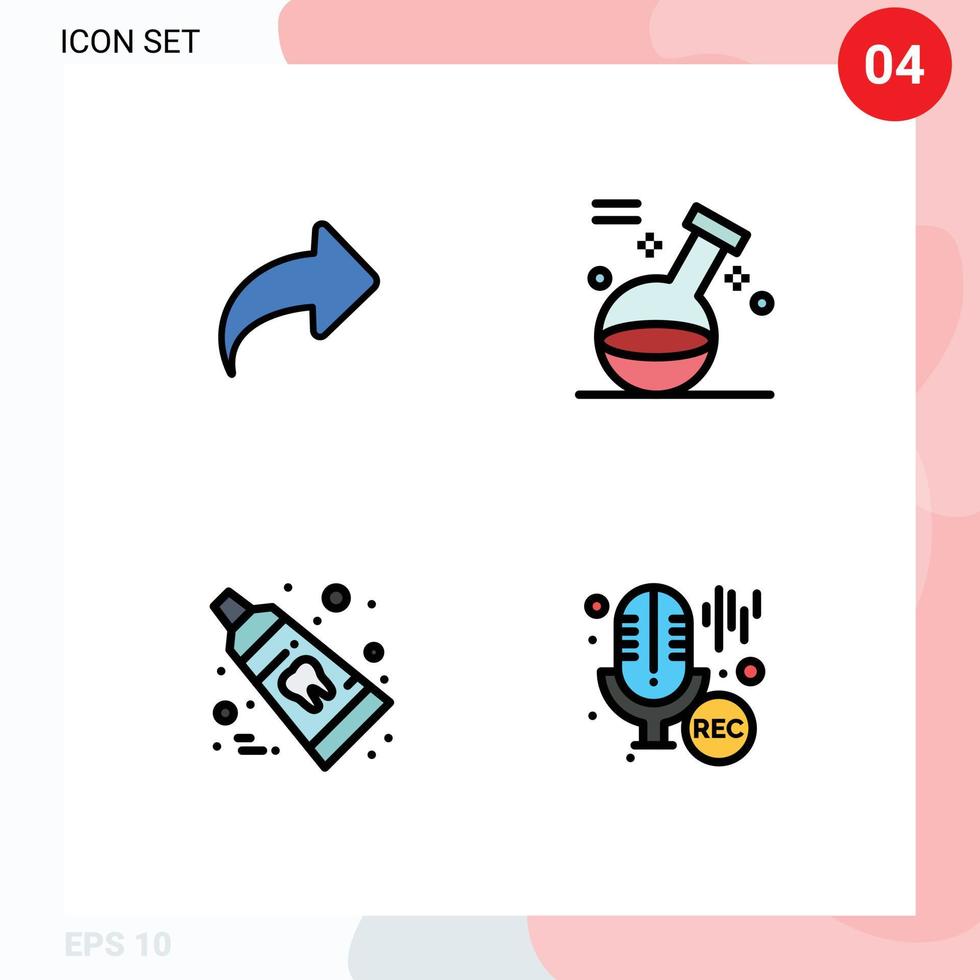 4 Universal Filledline Flat Colors Set for Web and Mobile Applications arrow clean forward potion toothpaste Editable Vector Design Elements