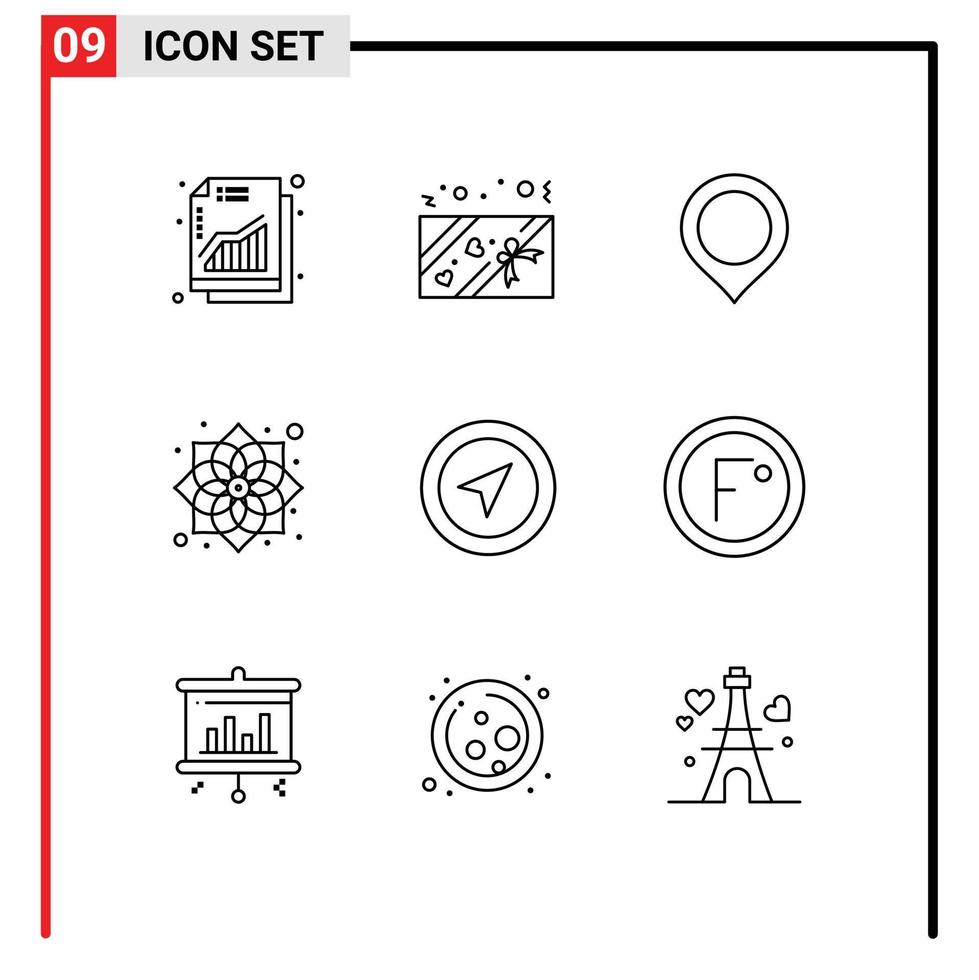 Pack of 9 Modern Outlines Signs and Symbols for Web Print Media such as pointer location map new year chinese Editable Vector Design Elements