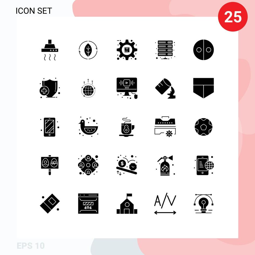Modern Set of 25 Solid Glyphs and symbols such as vpn server gear database product Editable Vector Design Elements