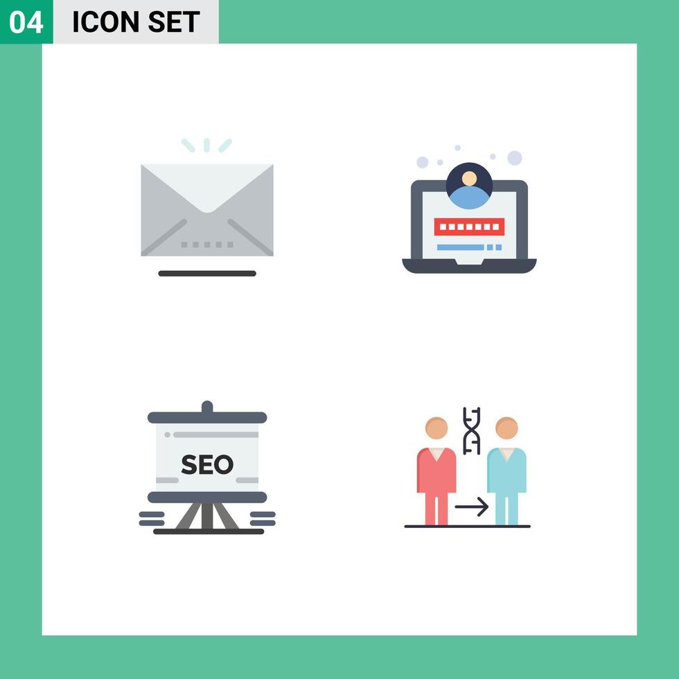 Set of 4 Modern UI Icons Symbols Signs for email seo open login board Editable Vector Design Elements