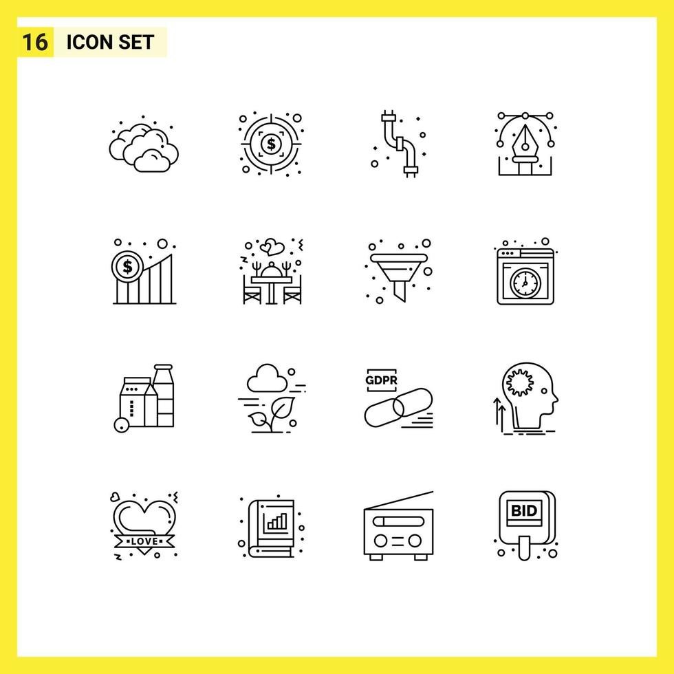 Pack of 16 creative Outlines of graph business plumber pen drawing Editable Vector Design Elements