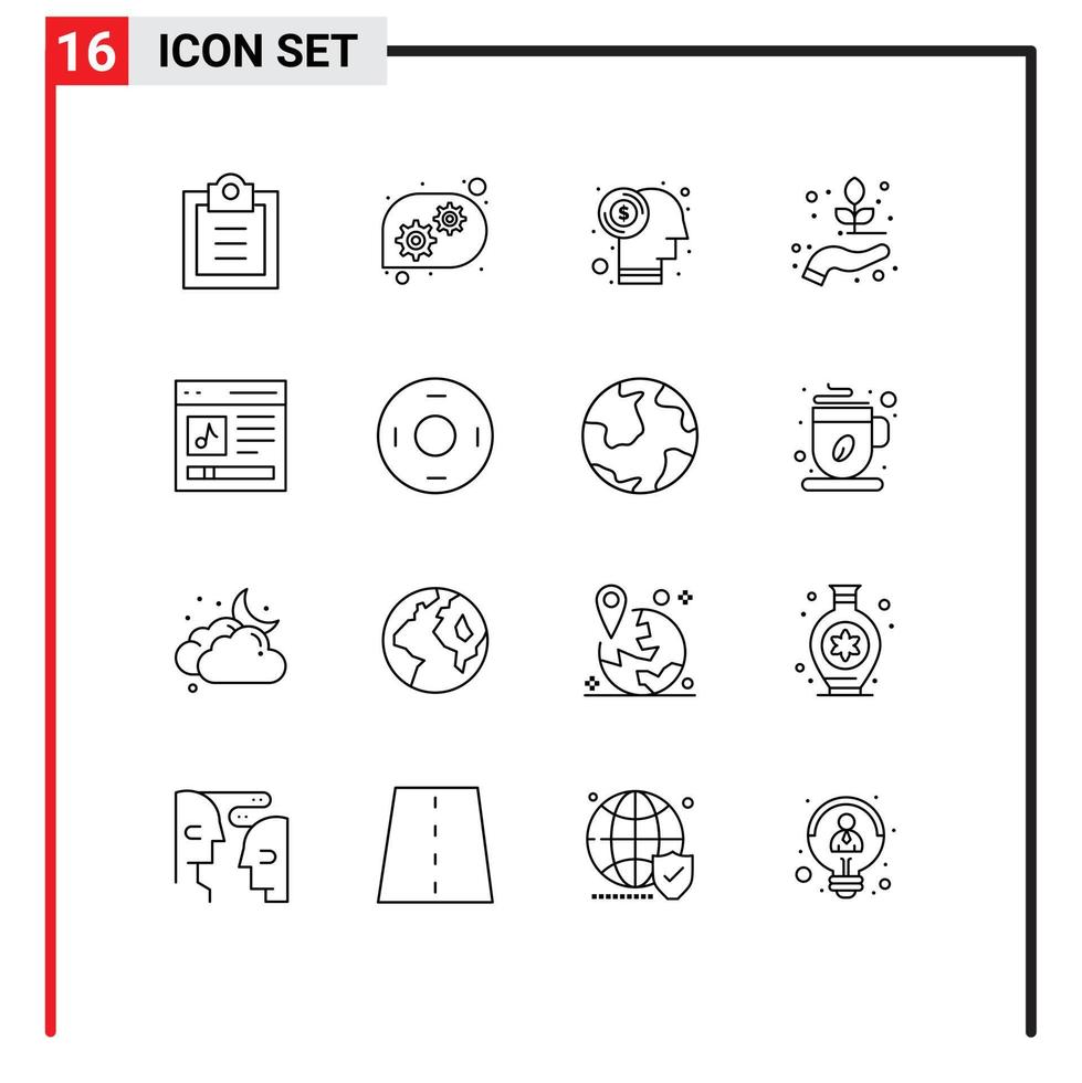 16 Universal Outline Signs Symbols of music content dollar communication plant Editable Vector Design Elements