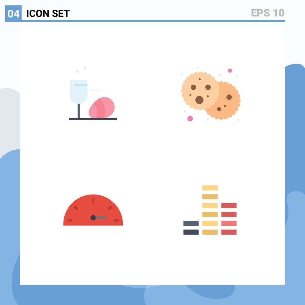 Mobile Interface Flat Icon Set of 4 Pictograms of glass performance drink holi music Editable Vector Design Elements