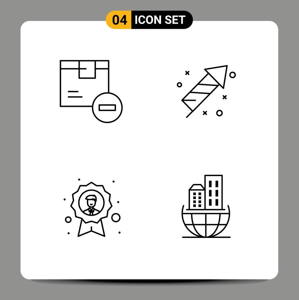 Stock Vector Icon Pack of 4 Line Signs and Symbols for box achievement goods fire badge Editable Vector Design Elements