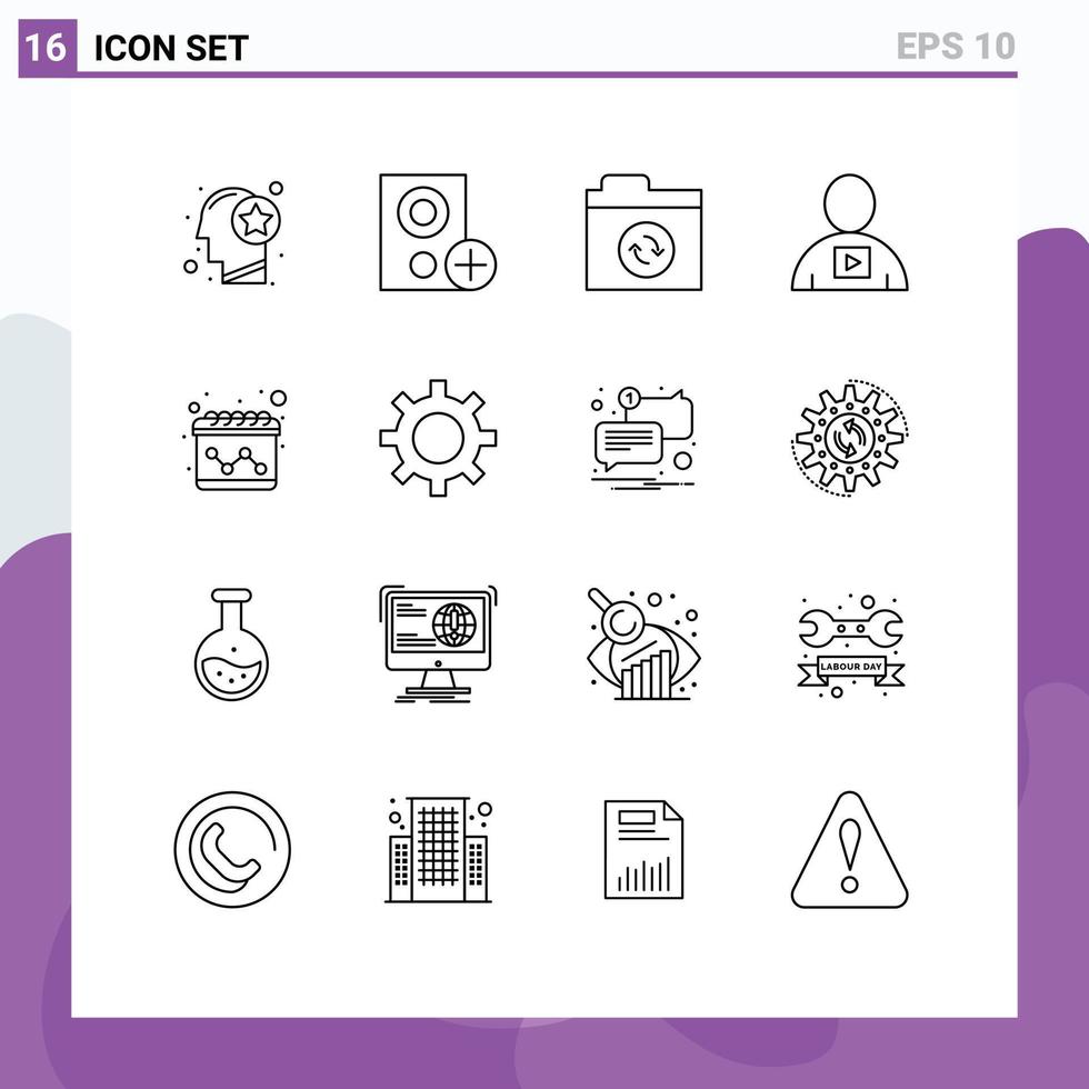 16 Universal Outline Signs Symbols of video human hardware body sync Editable Vector Design Elements