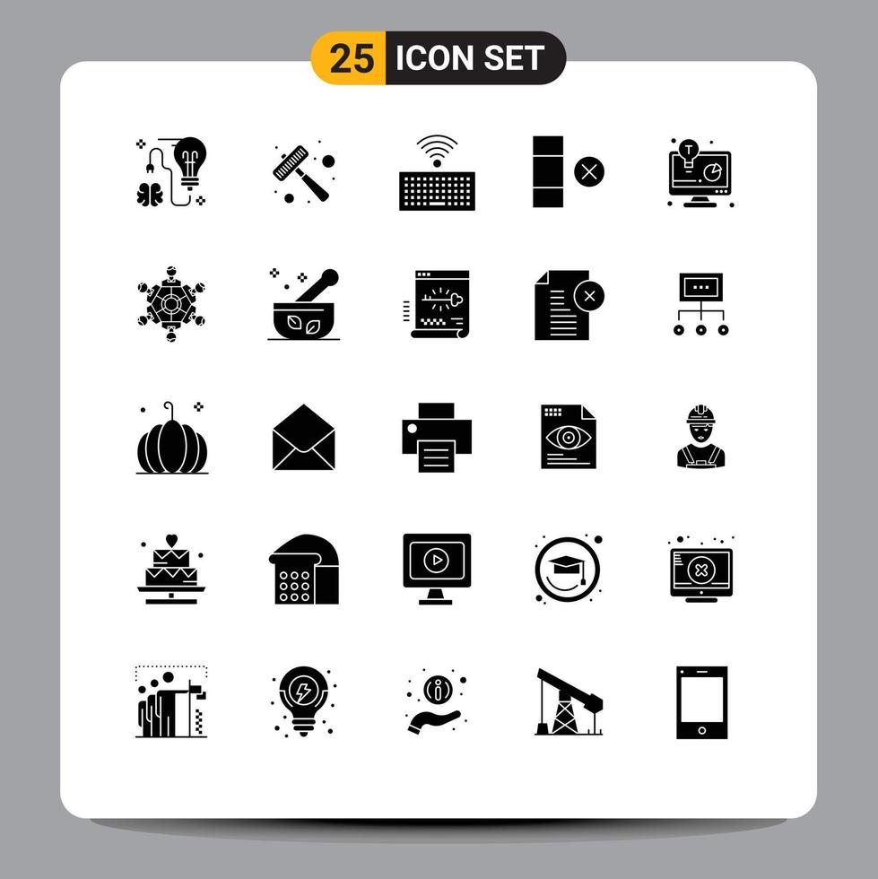 25 Universal Solid Glyph Signs Symbols of business report business development steak row cell Editable Vector Design Elements