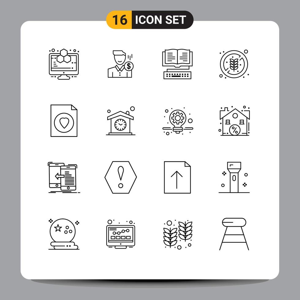 Universal Icon Symbols Group of 16 Modern Outlines of healthy no diet payment key education Editable Vector Design Elements