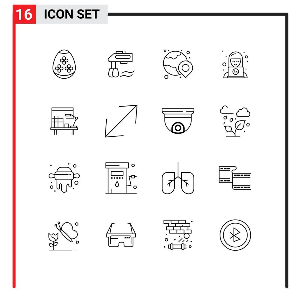 conjunto moderno de 16 esquemas y símbolos, como elementos de diseño de vectores editables para clientes técnicos del mundo del servicio de escritorio