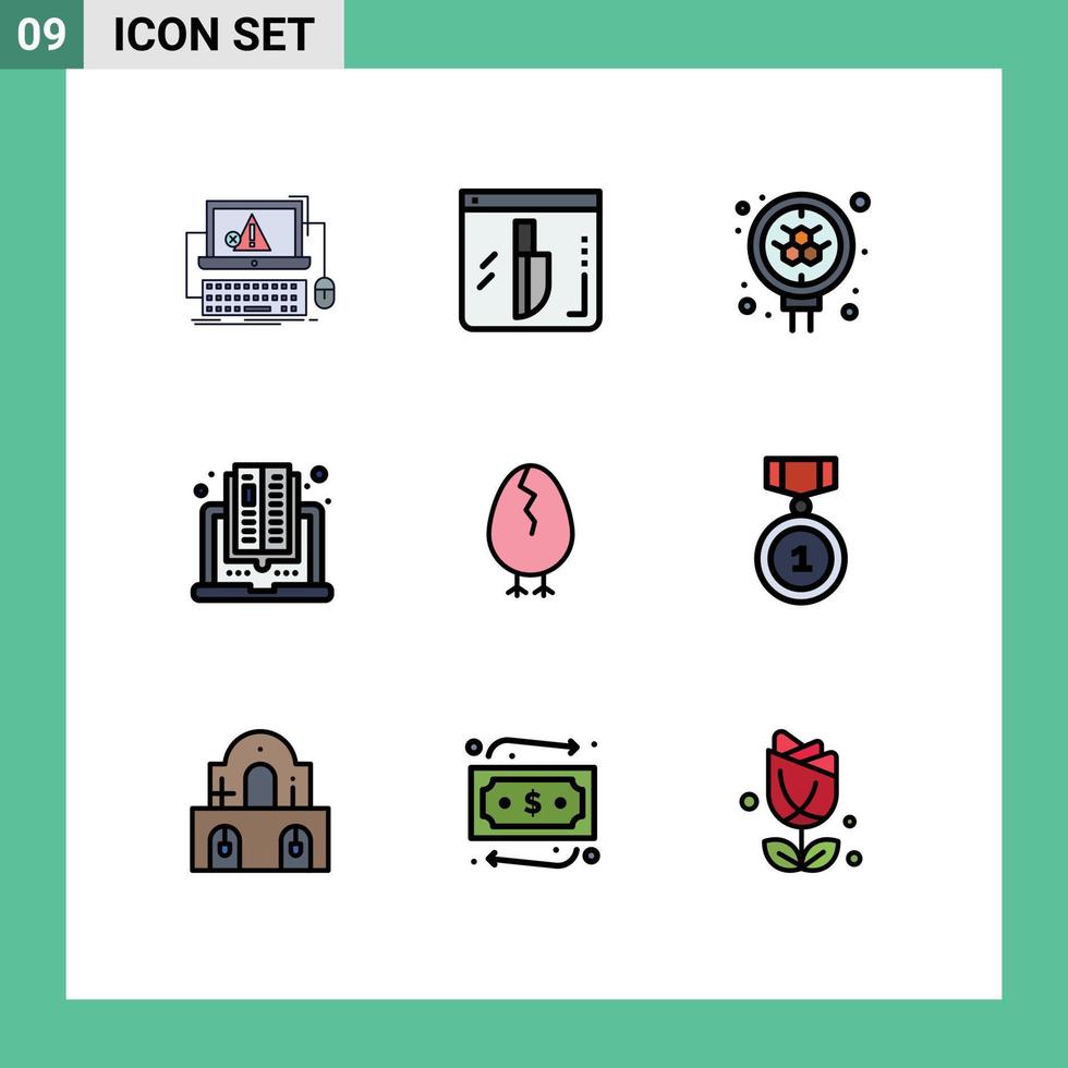 Group of 9 Modern Filledline Flat Colors Set for chicken online security computer search Editable Vector Design Elements