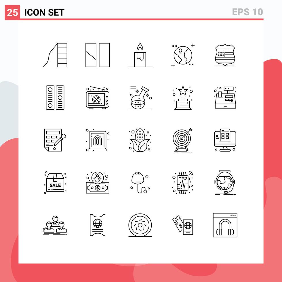 Line Pack of 25 Universal Symbols of archive usa candle sign space Editable Vector Design Elements