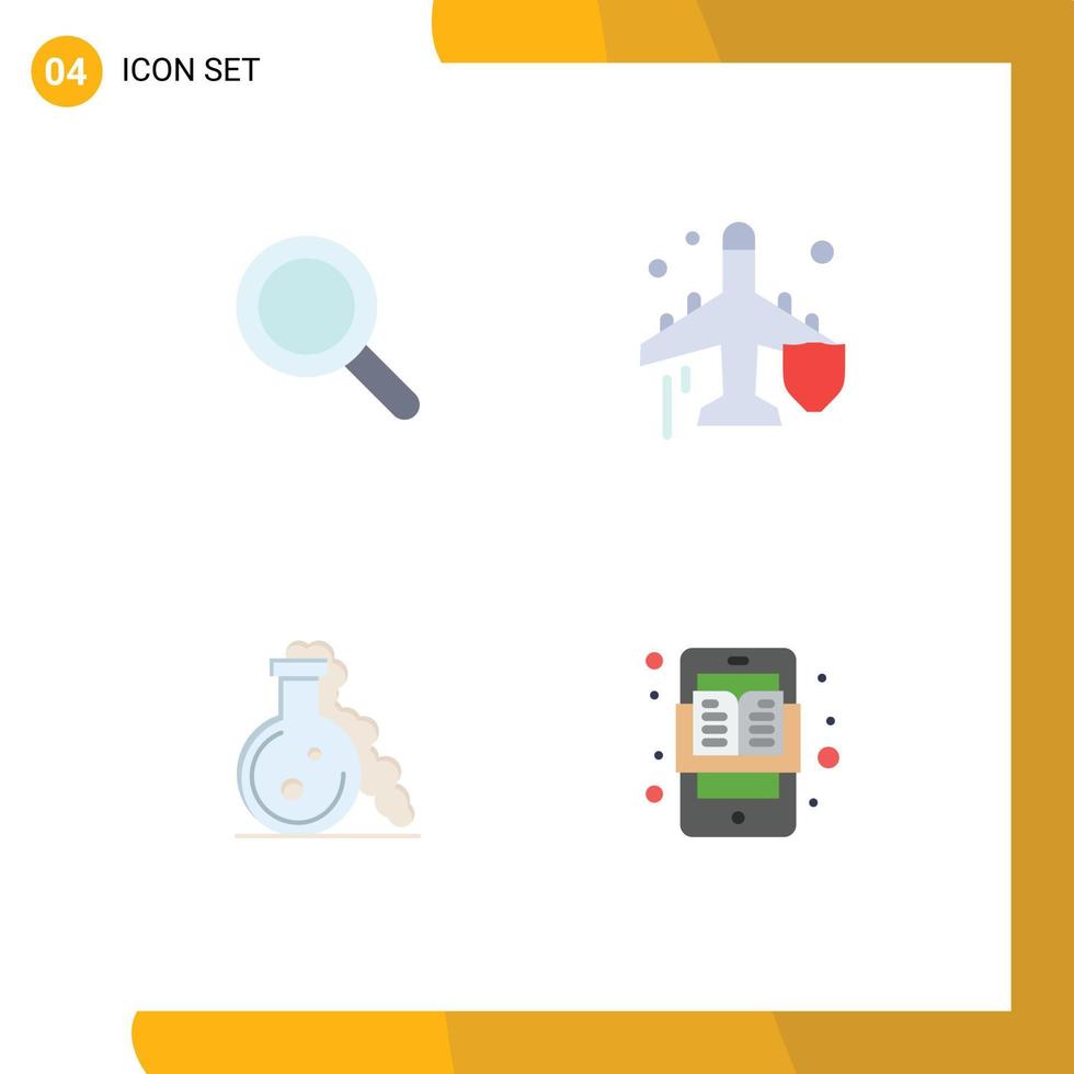 4 Universal Flat Icon Signs Symbols of glass lab search plane medical Editable Vector Design Elements
