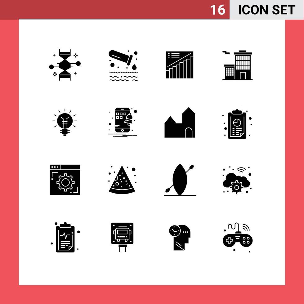 Stock Vector Icon Pack of 16 Line Signs and Symbols for lightbulb business tube building presentation Editable Vector Design Elements