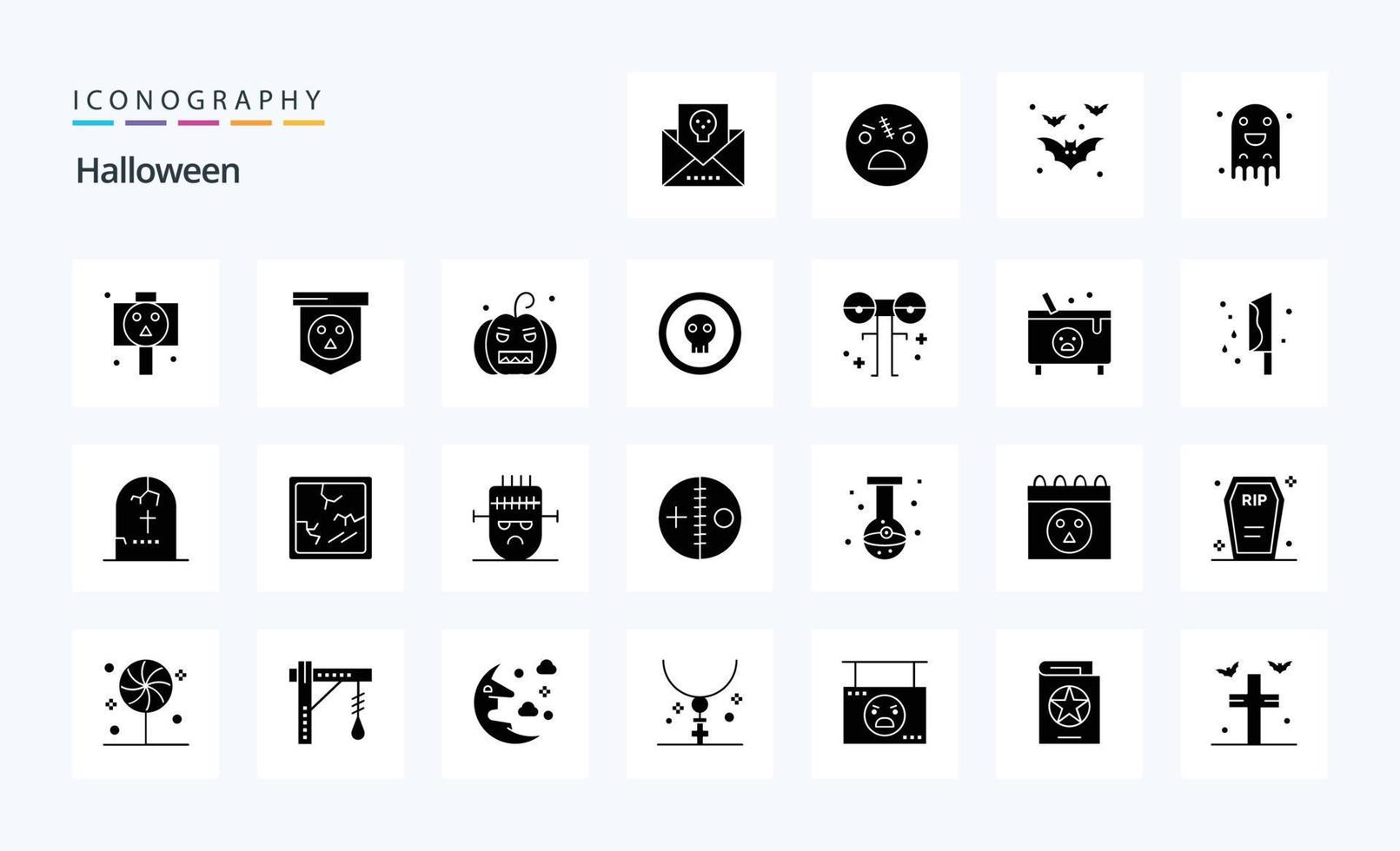 paquete de iconos de 25 glifos sólidos de halloween vector