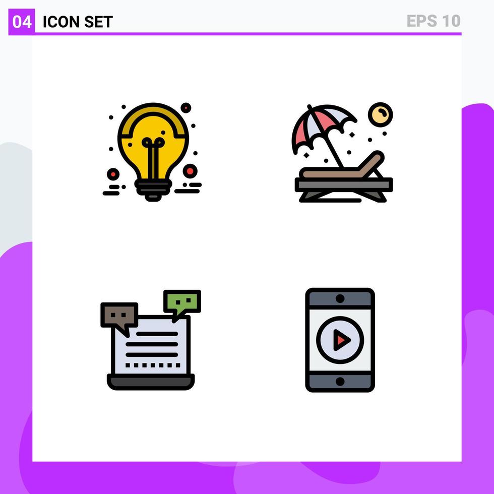 Mobile Interface Filledline Flat Color Set of 4 Pictograms of ideas sunbathe grand sale chair cart Editable Vector Design Elements