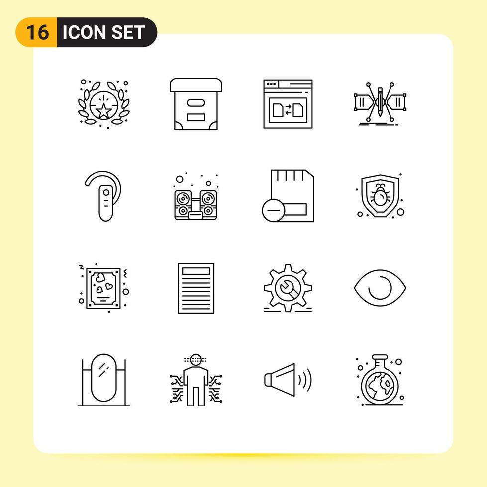 Set of 16 Modern UI Icons Symbols Signs for bluetooth structure web sketch constructing Editable Vector Design Elements