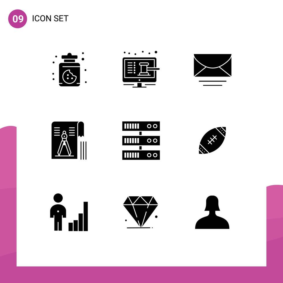 Stock Vector Icon Pack of 9 Line Signs and Symbols for backup geometry mail tool compass Editable Vector Design Elements