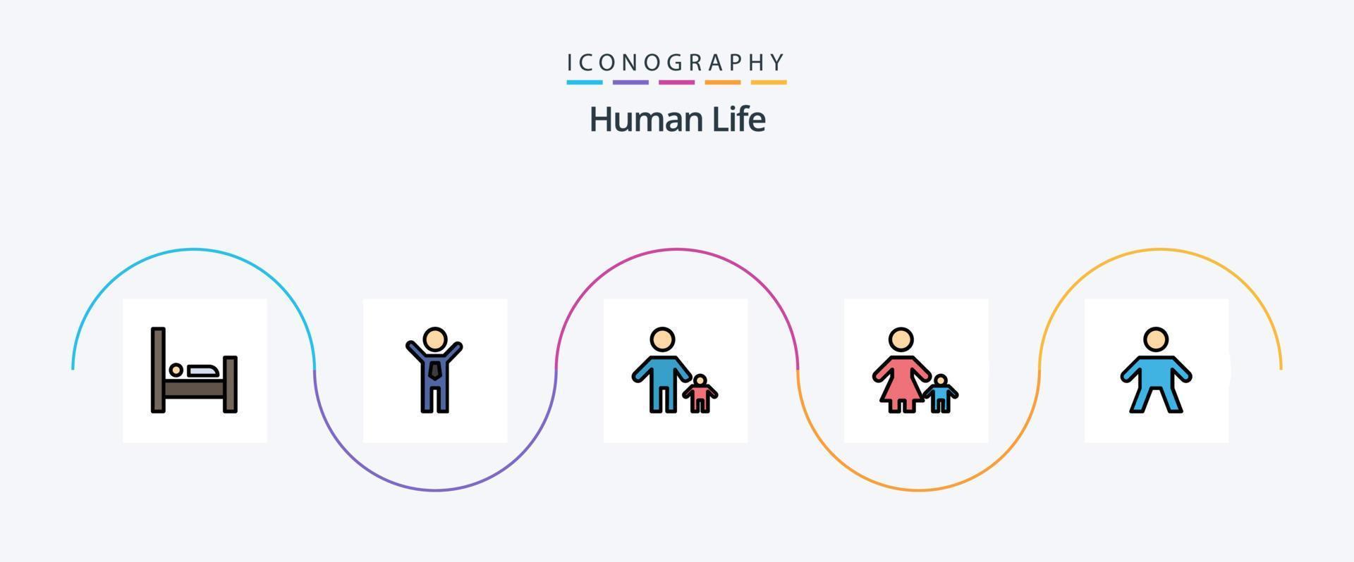 paquete de iconos de 5 planos llenos de línea humana que incluye a la madre. niño. niño. familia. niño vector