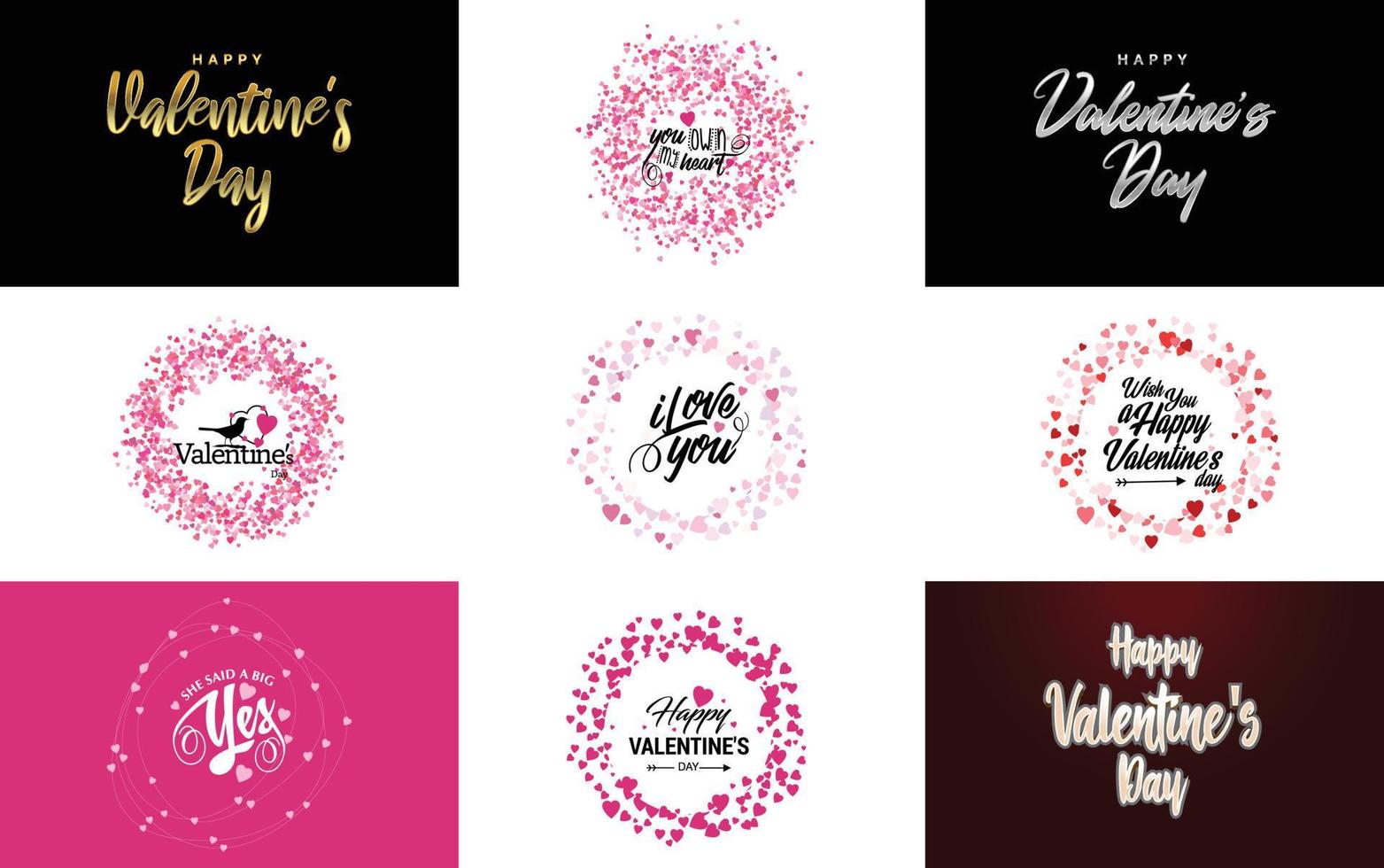 Happy Valentine's Day greeting card template with a cute animal theme and a pink color scheme vector