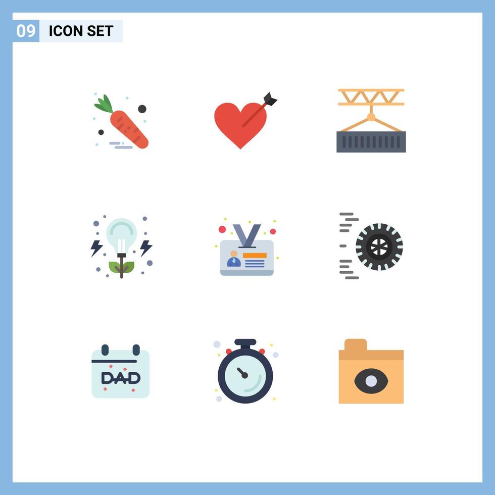 Pictogram Set of 9 Simple Flat Colors of identity card employee logistic nature energy Editable Vector Design Elements