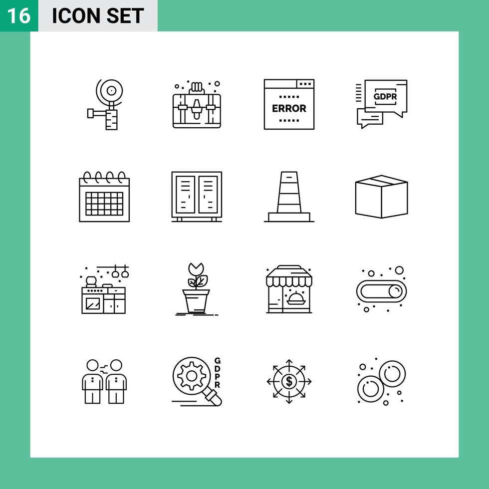 16 Creative Icons Modern Signs and Symbols of schedule calendar media security chat gdpr Editable Vector Design Elements