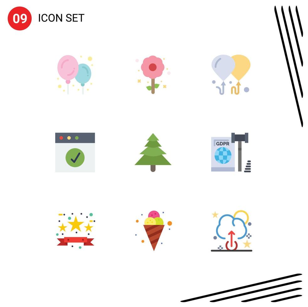 paquete de 9 signos y símbolos de colores planos modernos para medios de impresión web como elementos de diseño de vectores editables del bosque de árboles de motivación empresarial gdpr