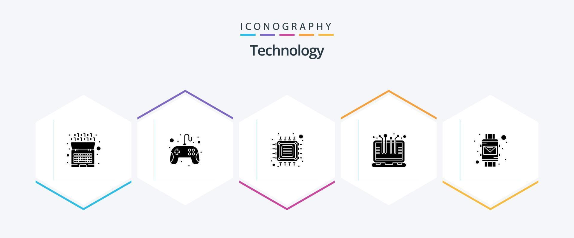 Technology 25 Glyph icon pack including email. device. chip. computer. tech vector