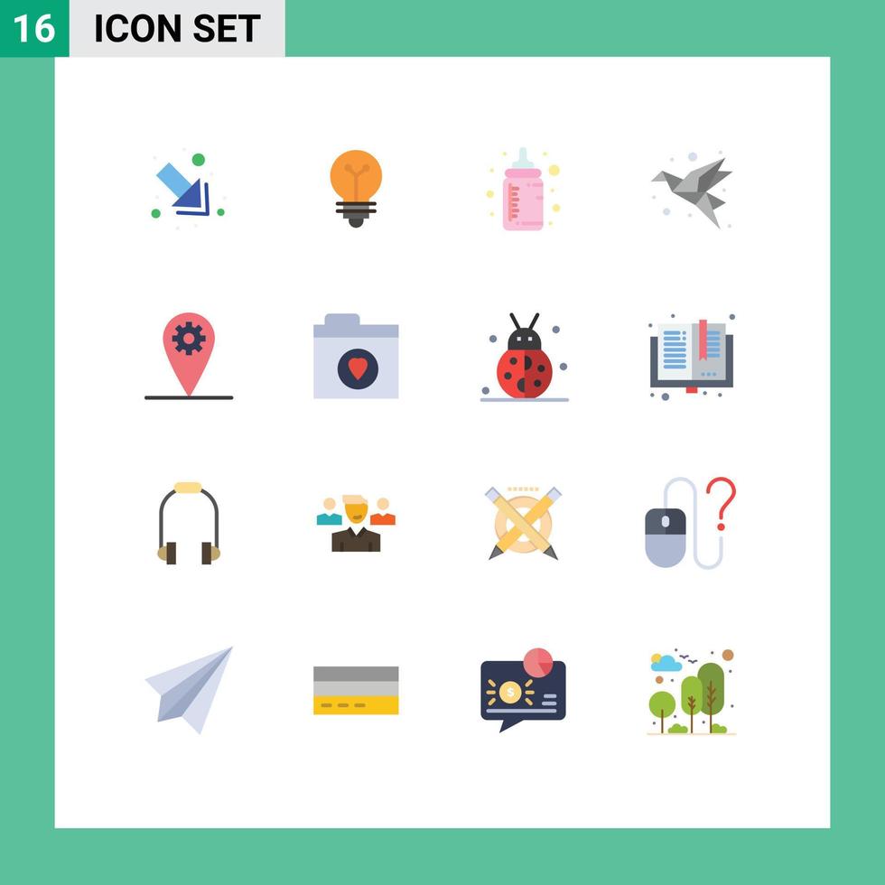 Set of 16 Modern UI Icons Symbols Signs for geo paper feeder origami bird Editable Pack of Creative Vector Design Elements