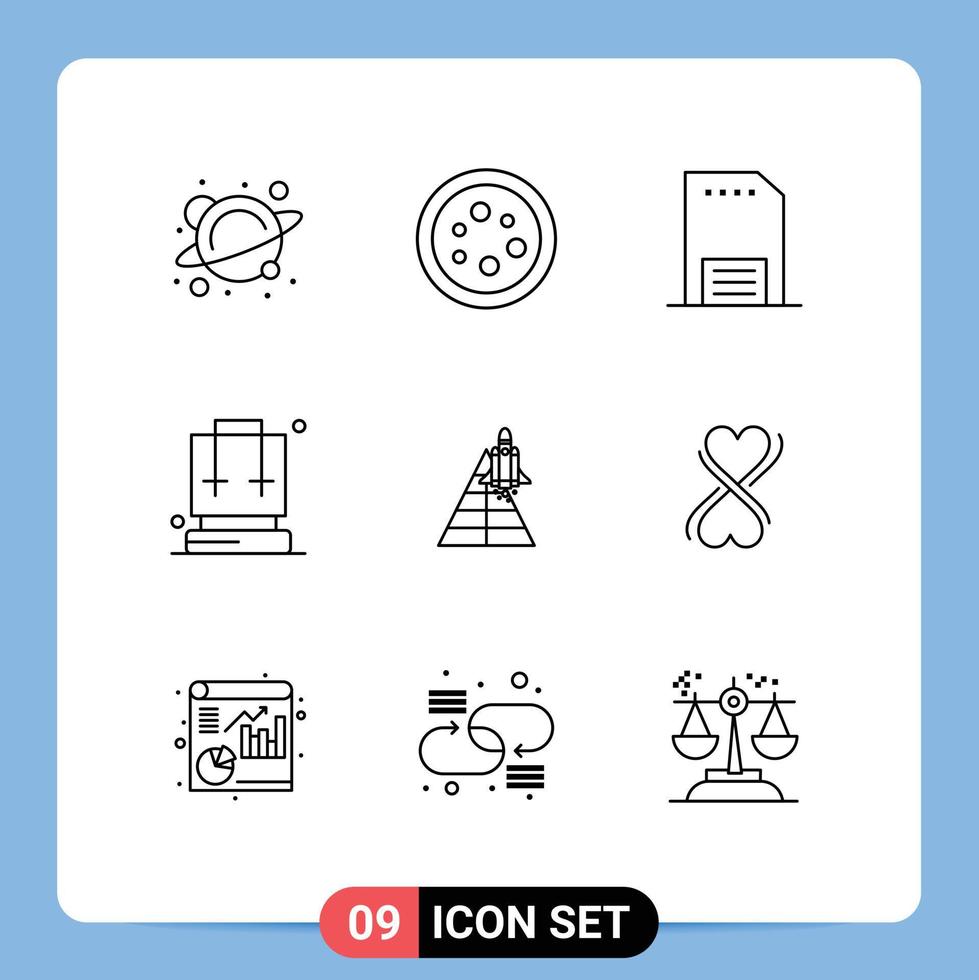 Outline Pack of 9 Universal Symbols of travel bag laboratory backpack leaflet Editable Vector Design Elements